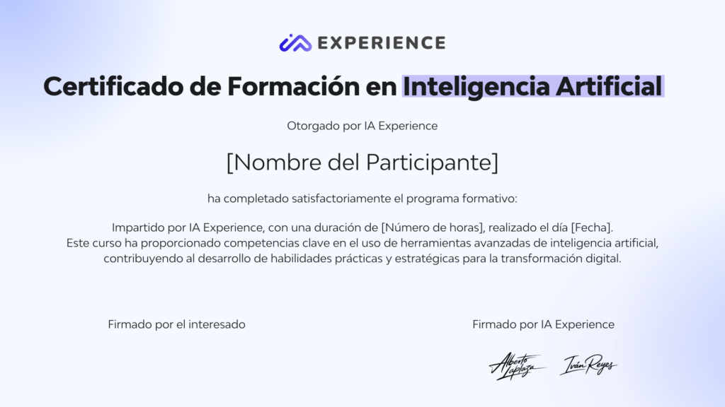 Certificado IA Experience de Formación en Inteligencia Artificial