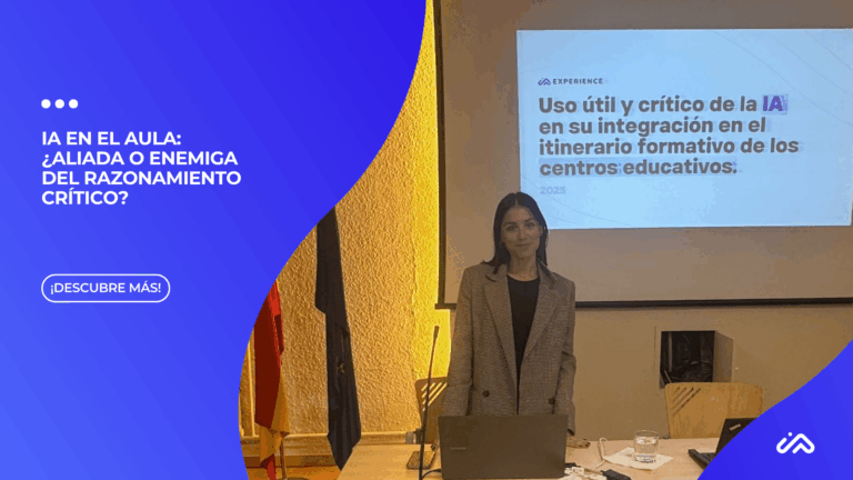 Ponente de IA Experience presentando el uso útil y crítico de la IA en educación en las jornadas de Pantallas Sanas.